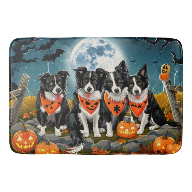 Tapis De Bain Bordure Collie Halloween Éffrayant (Devant)