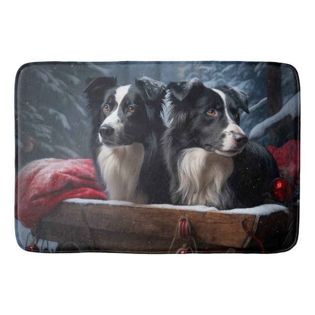 Tapis De Bain Bordure Collie Snowy Sleigh Décor de Noël (Devant)