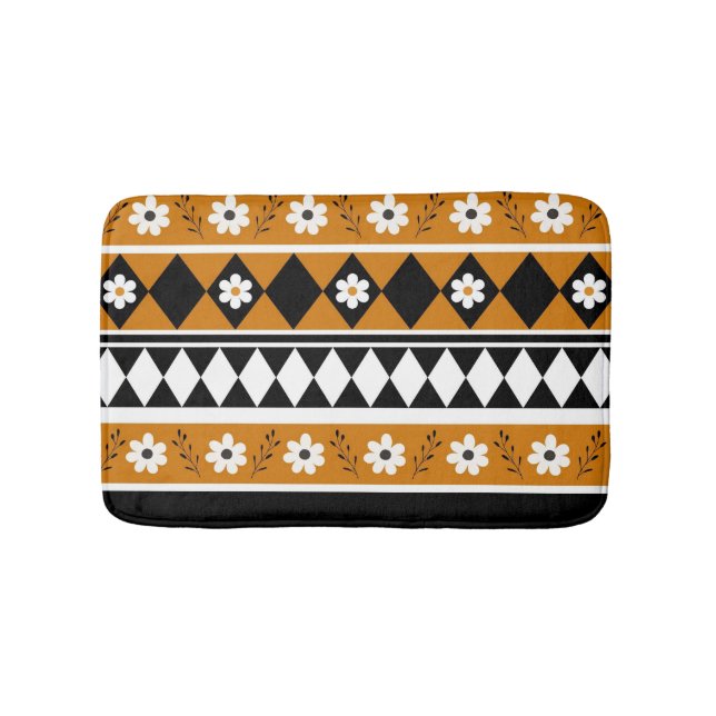 Tapis De Bain Bordure Fleur Diamant Boho Motif Floral (Devant)