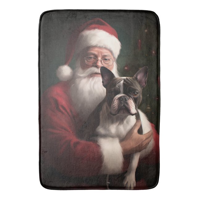 Tapis De Bain Boston Terrier avec Noël Festif du Père Noël (devant Vertical)