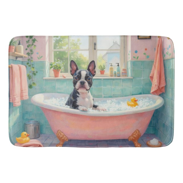 Tapis De Bain Boston Terrier Bath Time Cute Bathroom Decor (Devant)