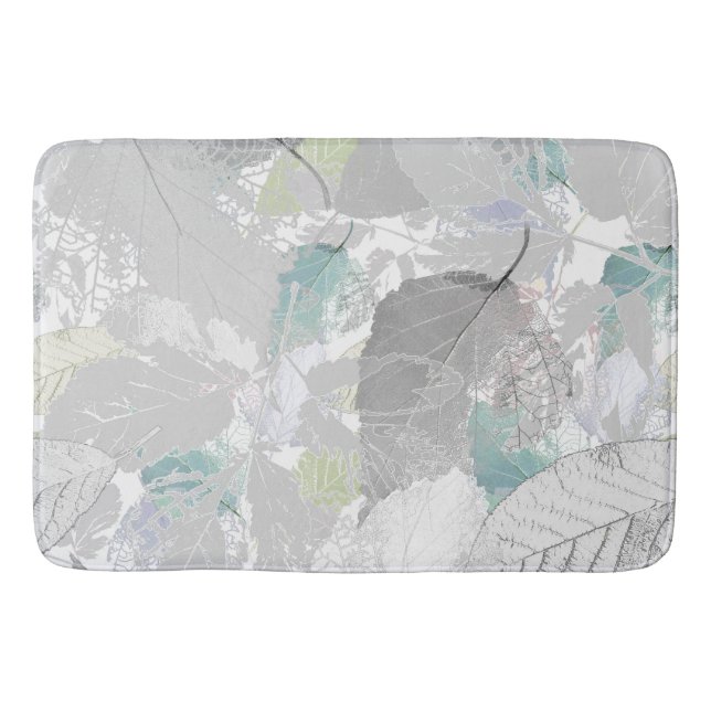 Tapis De Bain Botanical, grey, leaves, white and grey, turquoise (Devant)