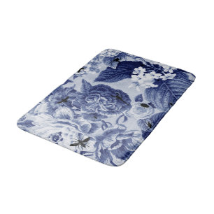 Tapis De Bain Botanique vintage et insectes Toile floral de bleu