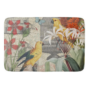 Tapis De Bain Botanique Vintage Oiseaux Nature Tropical Antique