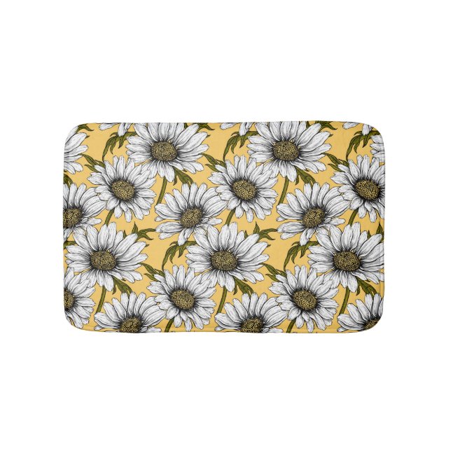 Tapis De Bain Bouches blanches, fleurs sauvages sur jaune (Devant)