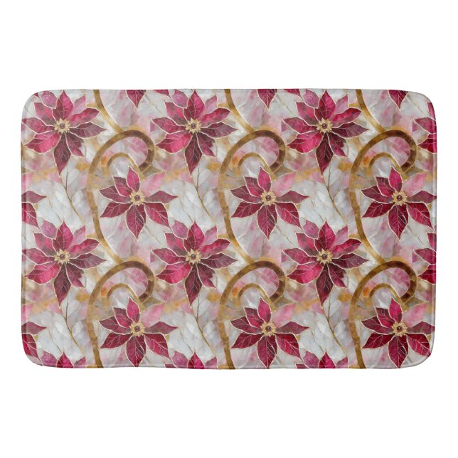 Tapis De Bain Boucles d'or Bourgogne rose Poinsettias de Noël (Devant)