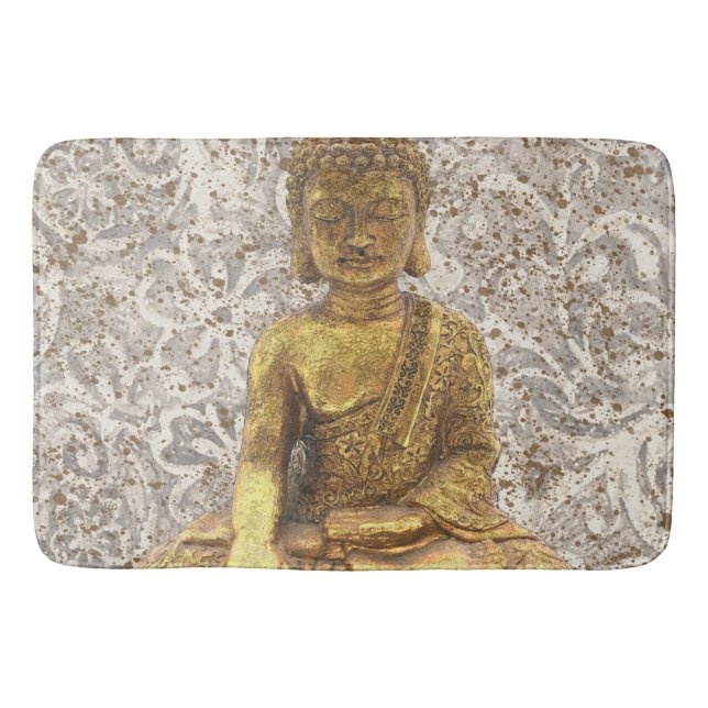 Tapis De Bain Bouddha Or fleurs florales dorées (Devant)