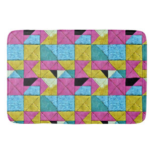 Tapis De Bain Bouho Faux Patchwork Quilt rose jaune bleu