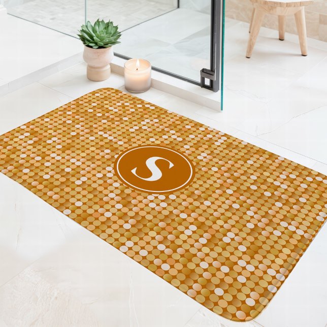 Tapis De Bain Boule de disco à paillettes dorées Monogramme (Créateur téléchargé)