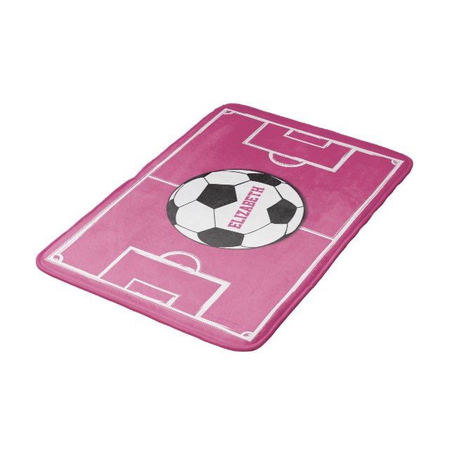 Tapis De Bain Boule de soccer personnalisée et rose de champ (Angle)