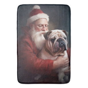 Tapis De Bain Bouledogue avec le Père Noël Festif de Noël