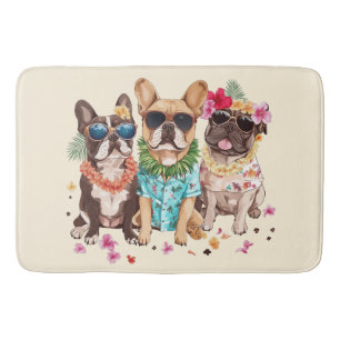 Tapis De Bain Bouledogues français hawaïens Lei de fleurs