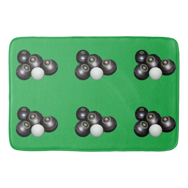 Tapis De Bain Boules De Pelouse Noire Sur Vert, (Devant)