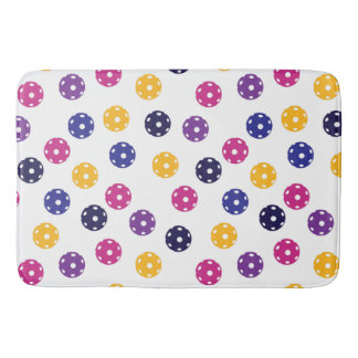 Tapis De Bain 💛 Boulettes jaunes et 💜 violets sur blanc