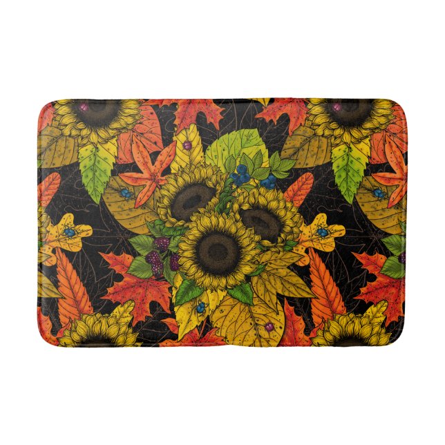 Tapis De Bain Bouquet d'automne noir (Devant)