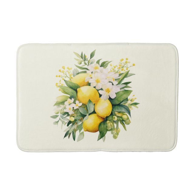Tapis De Bain Bouquet de citrons avec fleurs blanches (Devant)