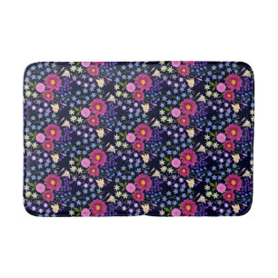 Tapis De Bain Bouquet de fleurs bleu foncé