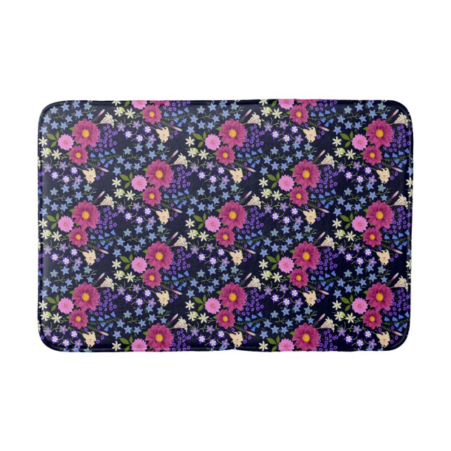 Tapis De Bain Bouquet de fleurs bleu foncé (Devant)