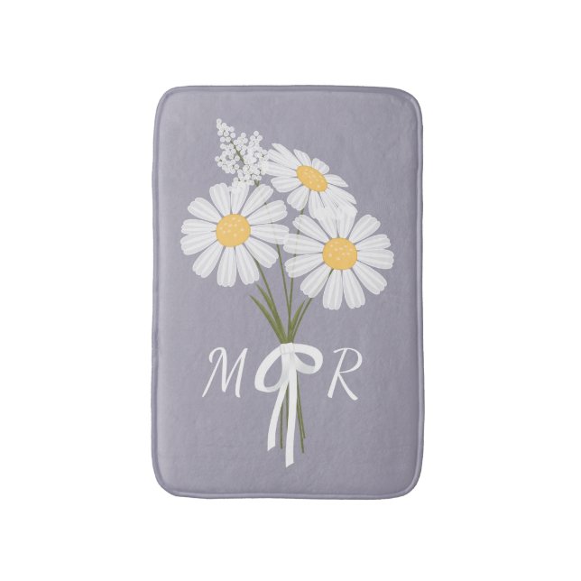 Tapis De Bain Bouquet de fleurs marguerites blanches Monogramme  (Devant (Vertical))