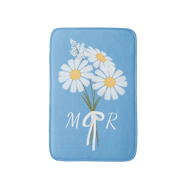 Tapis De Bain Bouquet de fleurs marguerites blanches Monogramme  (Devant (Vertical))