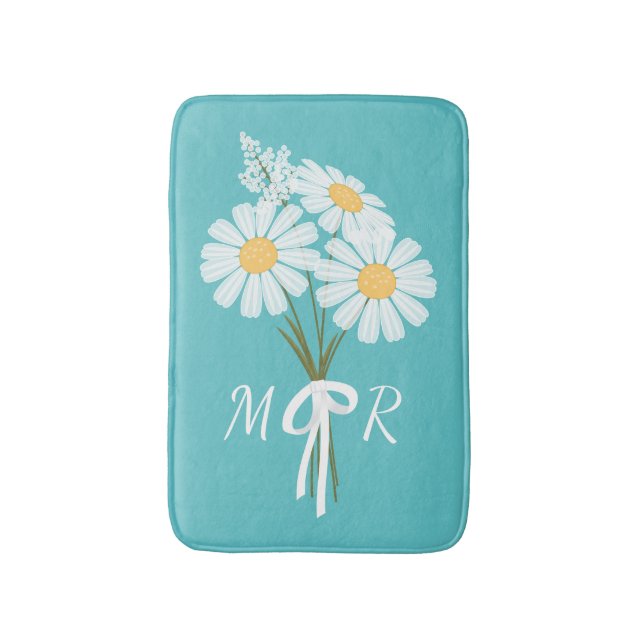 Tapis De Bain Bouquet de fleurs marguerites blanches Monogramme  (Devant (Vertical))