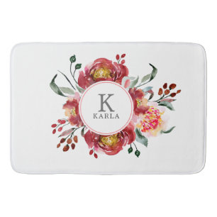 Tapis De Bain Bouquet de fleurs rouge profond