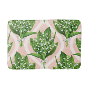Tapis De Bain Bouquet de lys de la vallée fleurs sur rose