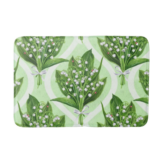 Tapis De Bain Bouquet de lys de la vallée fleurs sur vert (Devant)
