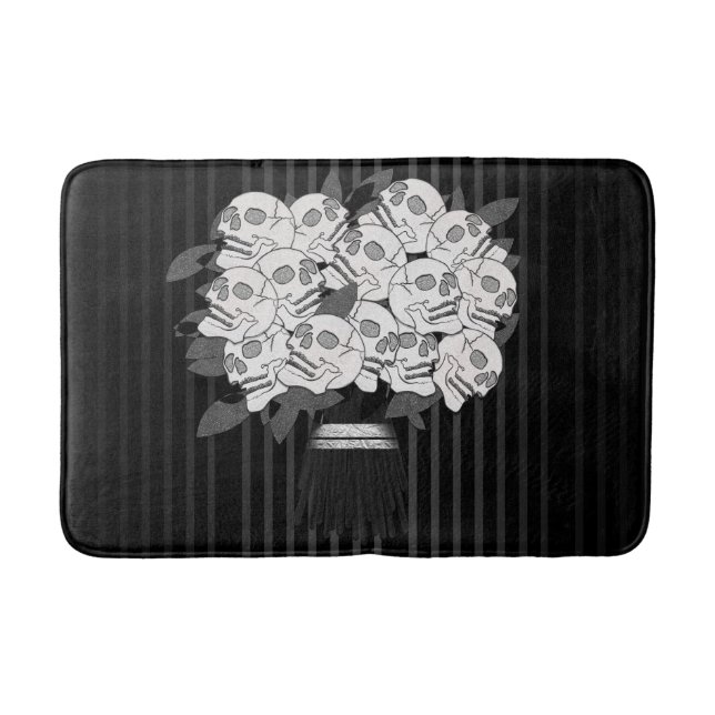 Tapis De Bain Bouquet de Roses de Crâne Noir & Blanc (Devant)