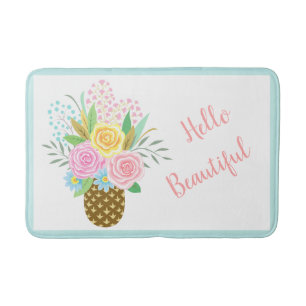 Tapis De Bain Bouquet Rose Ananas Bonjour Belle rose Jaune Rose
