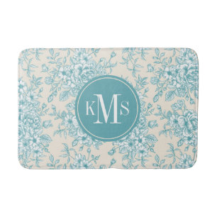 Tapis De Bain Bouquet Rose bleu Jardin Motif Floral