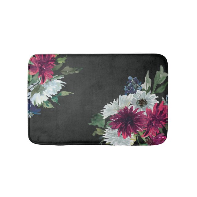 Tapis De Bain Bourgogne Floral Splash sur Noir déchiré (Devant)