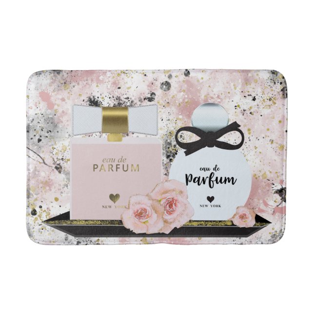 Tapis De Bain Bouteilles de parfum de New York Or & Roses Roses  (Devant)