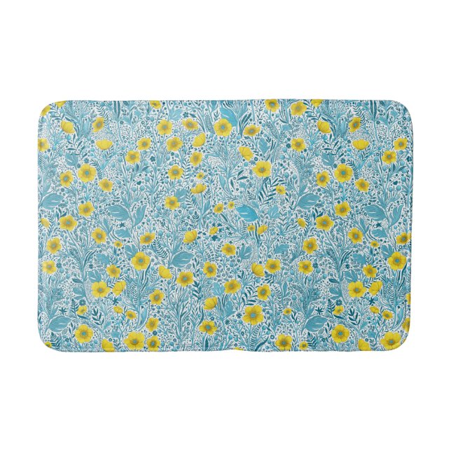 Tapis De Bain Boutons jaunes, bleus et blancs (Devant)