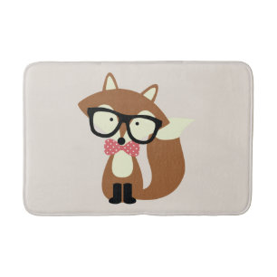 Tapis De Bain Bow Cravate et lunettes Hipster Renard Brown