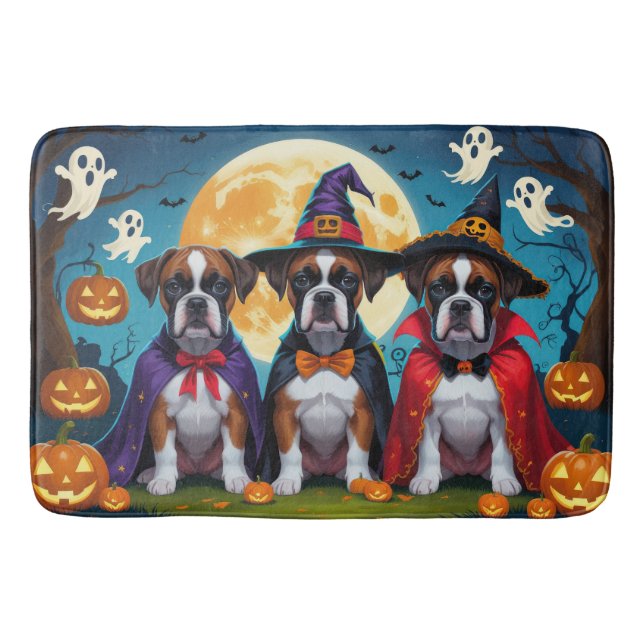Tapis De Bain Boxer Chiens Citrouille Halloween Funny (Devant)