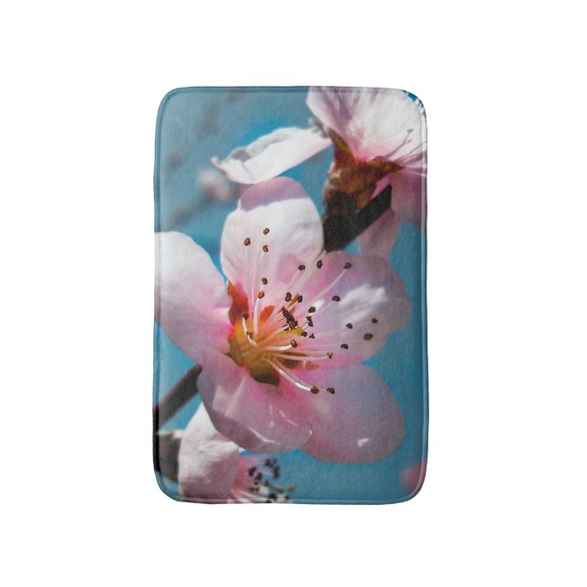 Tapis De Bain Branche de fleurs de pêche et ciel bleu (Devant (Vertical))