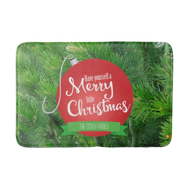 Tapis De Bain Branches de pin, Joyeux petit Noël, Personnaliser (Devant)