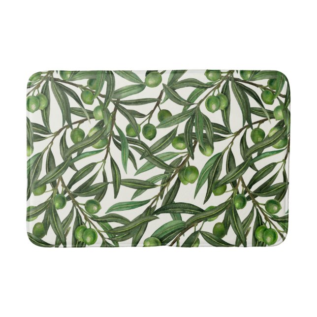 Tapis De Bain Branches d'olive sur blanc (Devant)