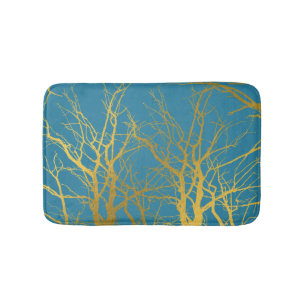 Tapis De Bain Branches Gold Tree Motif Arrière - plan bleu