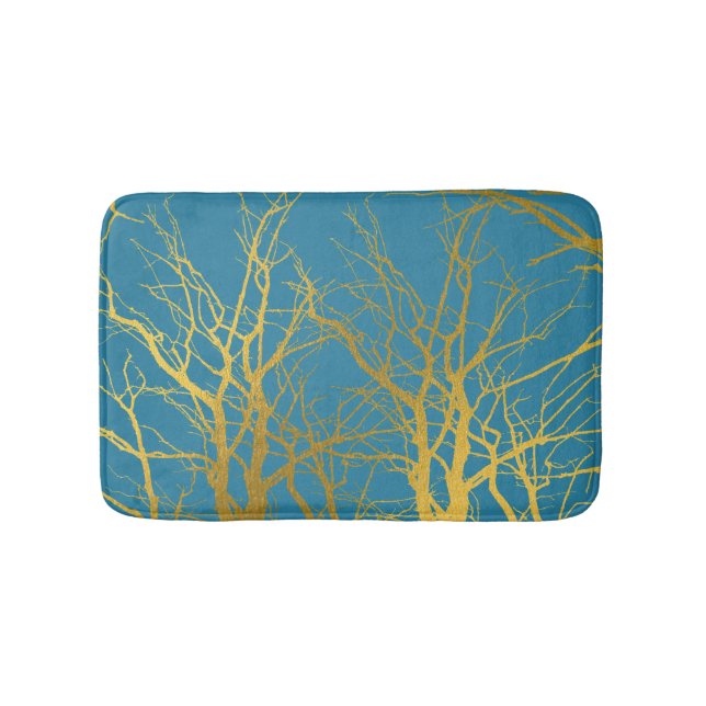 Tapis De Bain Branches Gold Tree Motif Arrière - plan bleu (Devant)