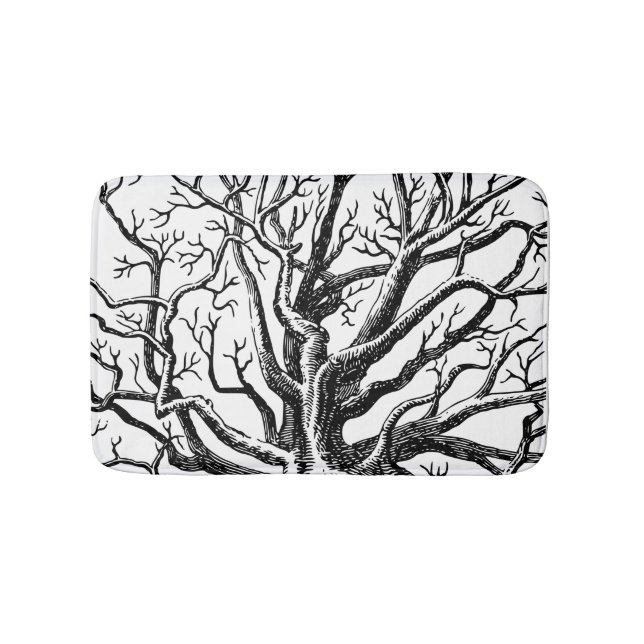 Tapis De Bain Branches rustiques Abstraites en noir et blanc (Devant)