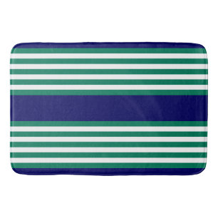 Tapis De Bain Brayures blanches et vertes motif avec bleu marine
