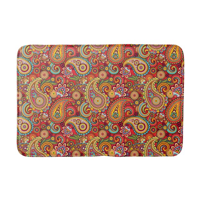 Tapis De Bain Bright Red Floral cachemire motif bohème (Devant)