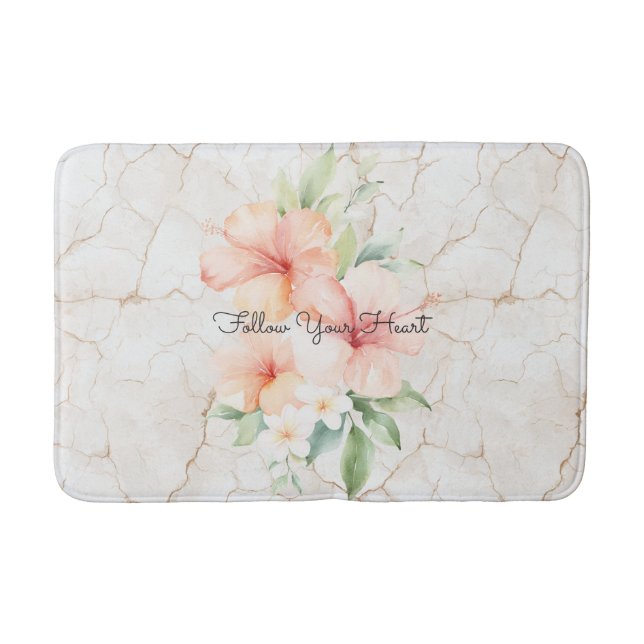 Tapis De Bain Brise d'été Rouge pêche Hibiscus   (Devant)
