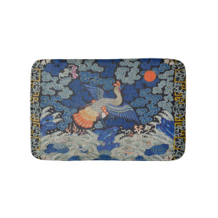 Tapis De Bain Broderie chinoise bleu d'oiseau Vintage