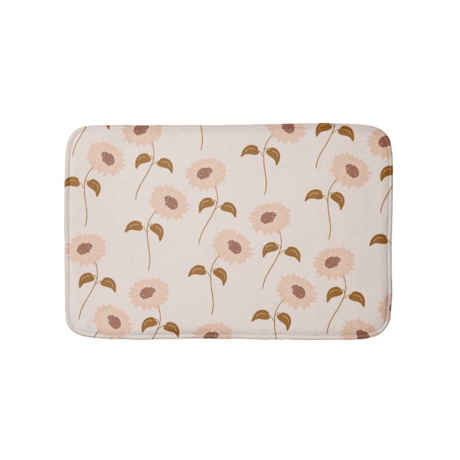 Tapis De Bain Brown Beige Retro Y2K Hippie Motif de tournesol (Devant)