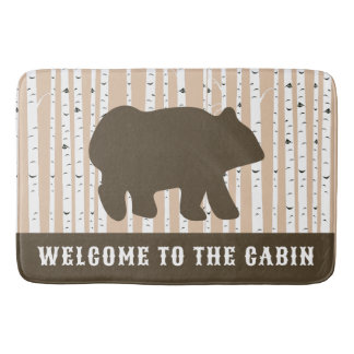 Tapis De Bain Brown Ours Birch Trees Rustic Lodge Cabine
