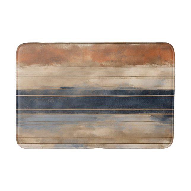 Tapis De Bain Brûlé Orange Navy Dusty Bleu Distressed (Devant)