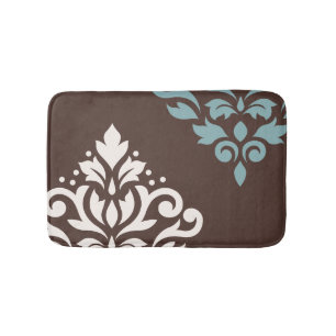 Tapis De Bain Brun crème de l'art I Teal de damassé de rouleau